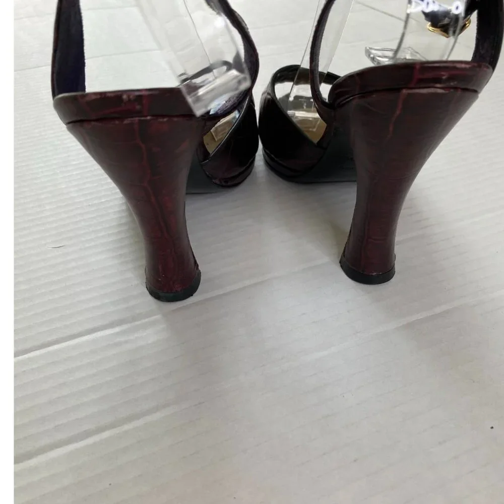 Mariani Studio Vtg. Italian Croc-Embossed Brown Leather Ankle-Strap Heels US 6 - Picture 6 of 7